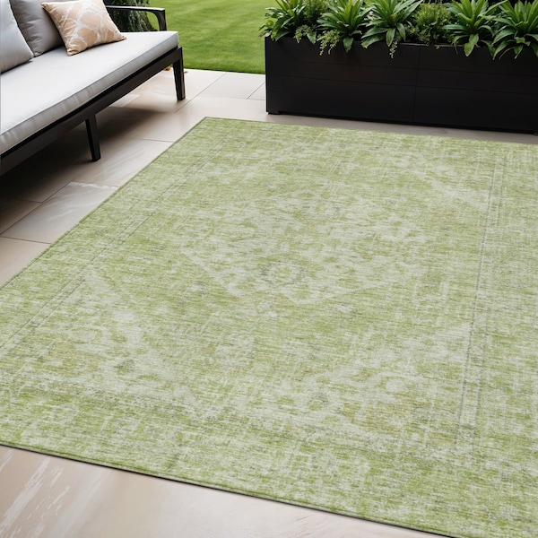Homeroots 5' X 8' Sage And Ivory Oriental Washable Indoor Outdoor Area Rug 603816 - main