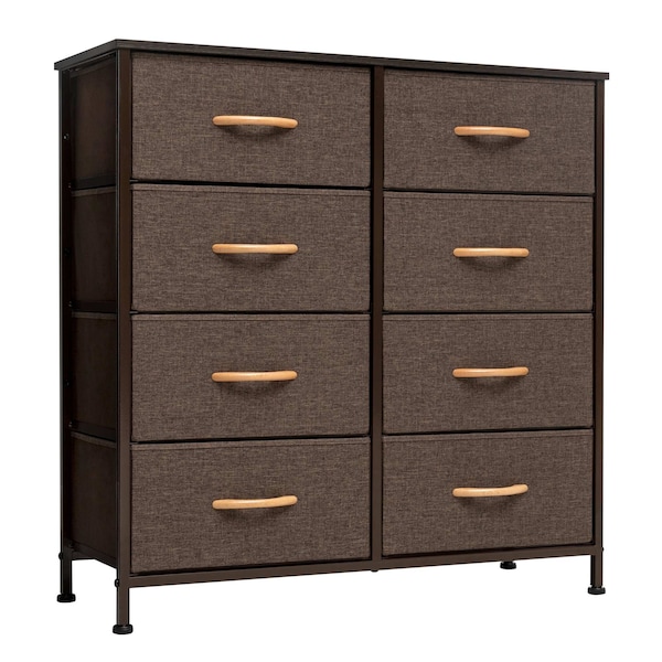 Homeroots 32" Brown Steel and Fabric Eight Drawer Chest 484690 - main