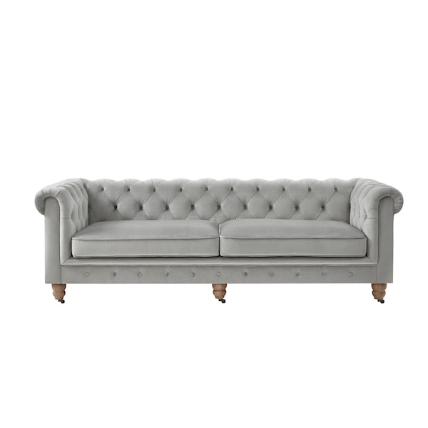 Homeroots 93" Gray Velvet Chesterfield Wood Sofa 543984 - main