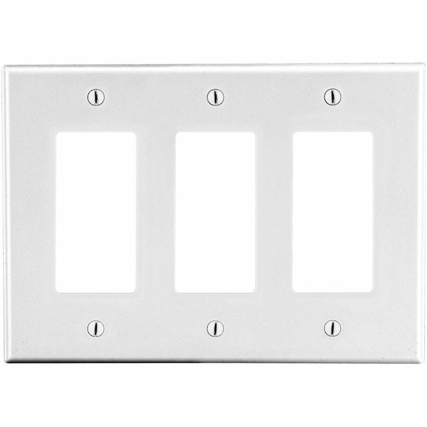 Hubbell Wiring Device-Kellems Rocker Wall Plate, Number of Gangs: 3 Plastic, Satin Finish, White P263W - main