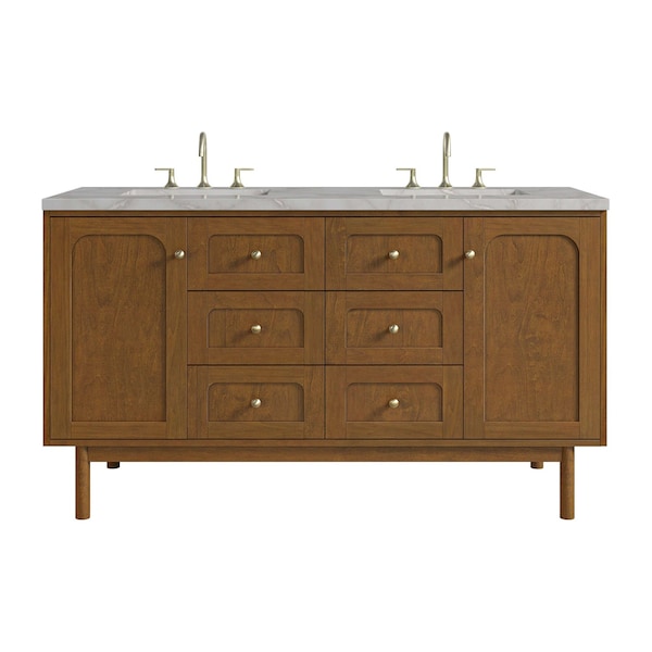 James Martin Vanities Laurent 60" Double Vanity, Honey Oak w/ 3 CM Victorian Silver Silestone Top 545-V60D-HNO-3VSL - main