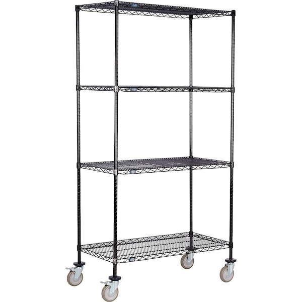 Global Industrial Nexel 4 Shelf Truck, Black Epoxy, 60"W x 18"D x 80"H, Polyurethane Swivel Casters, 2 Brakes B3144536 - main