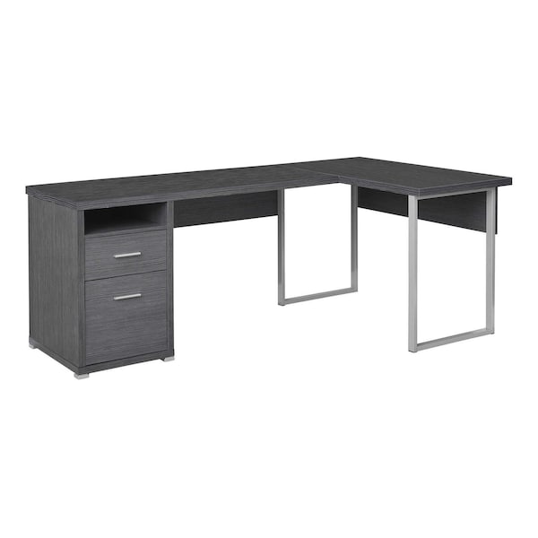 Homeroots 79" Gray and Silver L Shape Computer Desk With Two Drawers 333445 - main