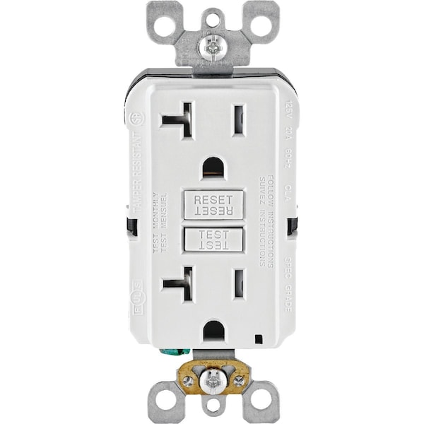 Leviton SmartlockPro Self-Test 20A White Commercial Grade Tamper Resistant 5-20R GFCI Outlet R12-GFTR2-0KW - main