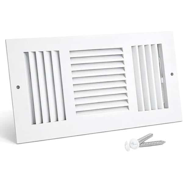 Sierra Grates 4 in. H X 12 in. W 3-Way 45 Degree Louvered, Steel, White Sidewall / Ceiling Register THC412-WHT - main