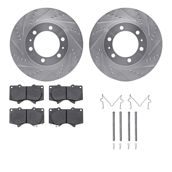 Dynamic Friction Co DFC Brake Rotor - Drilled & Slotted - Silver- Heavy Duty Brake Pad includes Hardware 7412-76017 - main