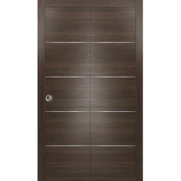 Sartodoors Sliding Closet Bi-fold Doors, Planum 0020 Chocolate Ash, Sturdy Tracks Moldings Trims Hardware Set, PLANUM0020BF-CA-56 x 96 (2* 28x96) - main