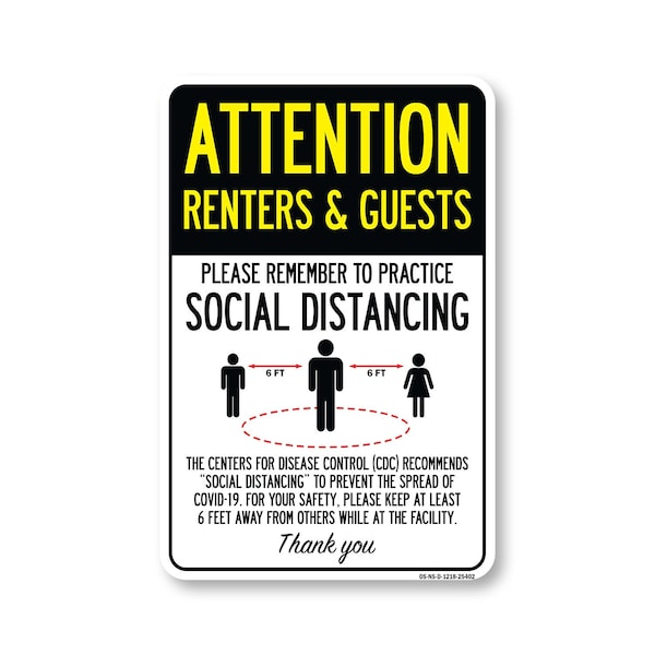 Signmission Public Safety, Renters And Guests Practice Social Distancing, 18in X 12in Decal, OS-NS-D-1218-25402 OS-NS-D-1218-25402 - main