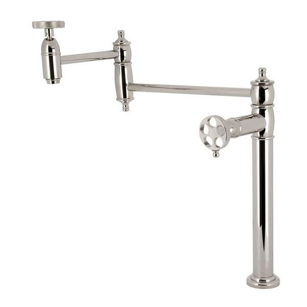 Kingston Brass Deck Mount Pot Filler Faucet with Knurled Handle, Polished Nickel KS3706RKZ - main