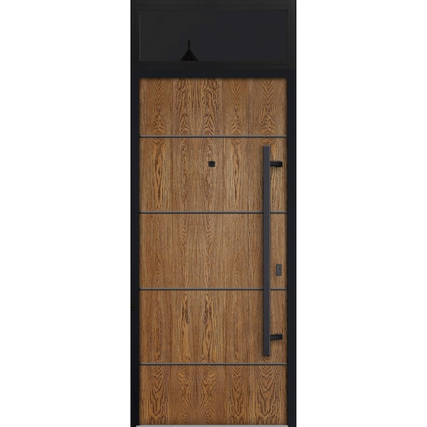 Vdomdoors Steel Door Deux 6683 Natural Oak Transom Window Sidelite Entry Door Painted W36xH80+16 Left hand In DEUX6683EXD-OAK-W36 X H80+16-LH-I - main