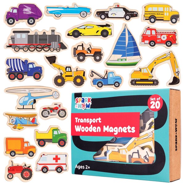 Spark & Wow Wooden Magnets, Transport, 20-Piece Set SW400025 - main