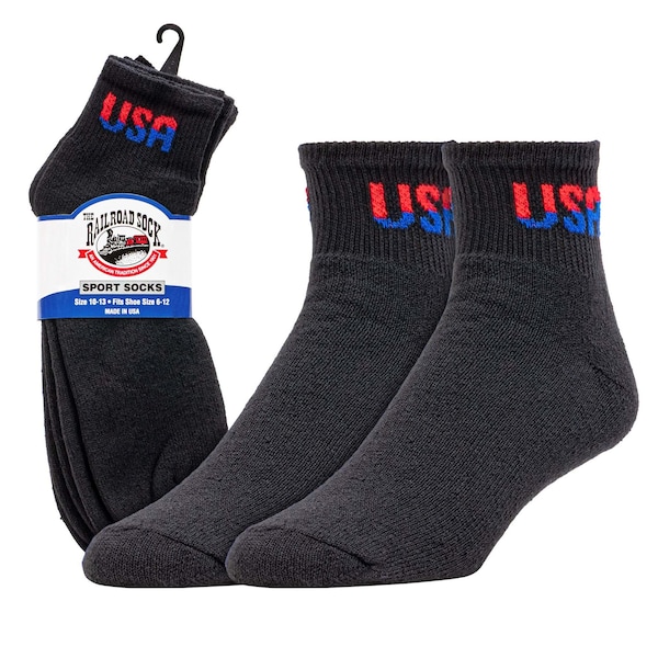 Railroad Sock Large Patriotic USA Quarter Socks, Black, 3PK USA 10-13 QU BLK - main