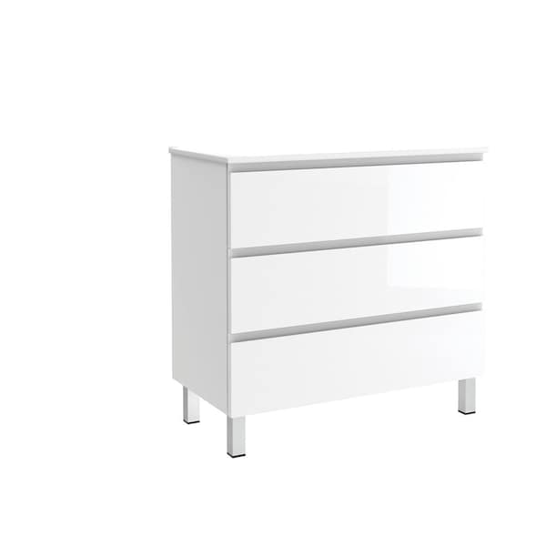 Homeroots 36" White Wood Freestanding Bathroom Vanity With White Sink And Three Drawers 624150 - main