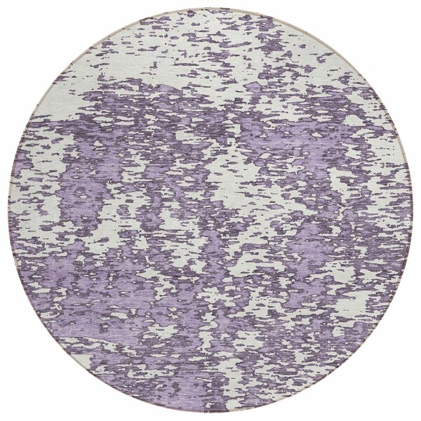 Homeroots 8' Lavender And Ivory Round Abstract Washable Indoor Outdoor Area Rug 612757 - main