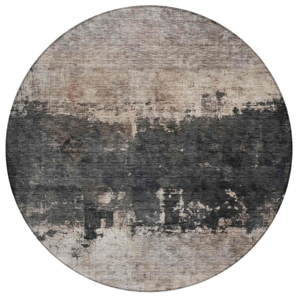 Homeroots 8' Taupe And Charcoal Round Abstract Washable Indoor Outdoor Area Rug 606130 - main