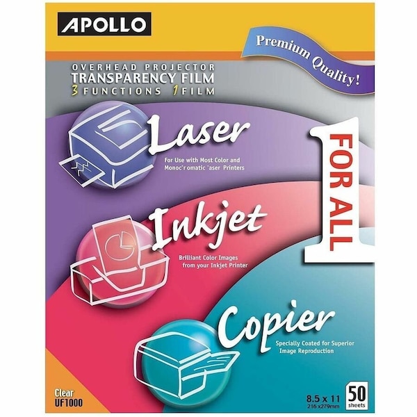 Apollo All-Purpose Transparency Film, 8-1/2"x11", 50/BX, Clear 50PK APOUF1000E - main