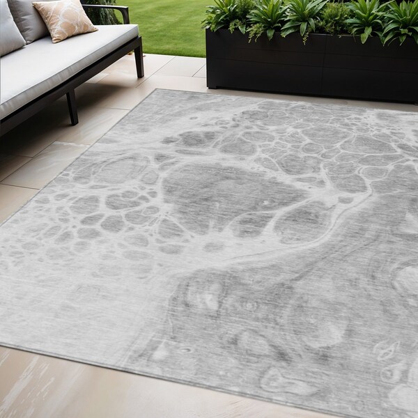 Homeroots 5' X 8' Gray Silver And Ivory Nautical Washable Indoor Outdoor Area Rug 581504 - main