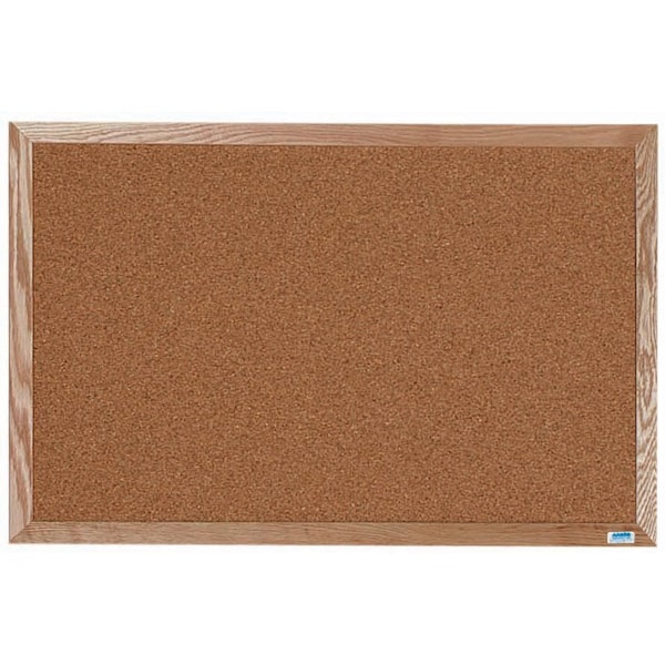Aarco Natural Pebble Grain Cork Bulletin Board Oak Frame 24"x36" OB2436 - main