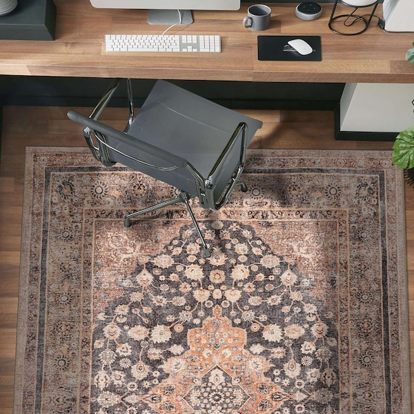World Rug Gallery Black Traditional Flat Pile Rug - Washable and Pet Friendly, Non-Slip Surface 4 ft x 6 ft WR171BLACK4X6 - main