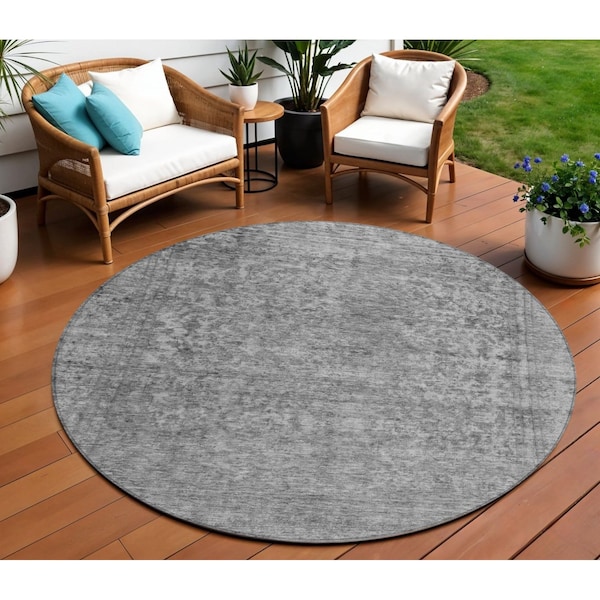 Homeroots 8' Gray And Beige Round Abstract Washable Indoor Outdoor Area Rug 616012 - main