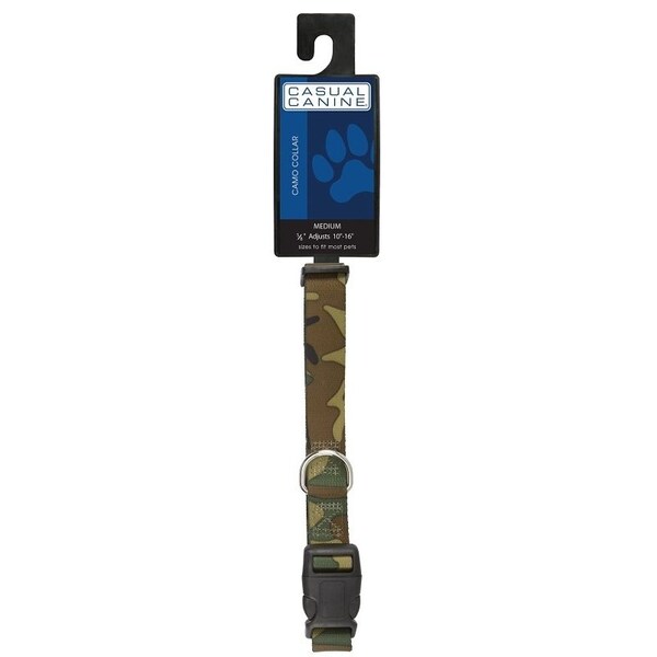Casual Canine Dog Collar, DRing Link, 14 to 20 in L Collar, 58 in W Collar, Nylon, Green Camo ZA6741 14 43 - main