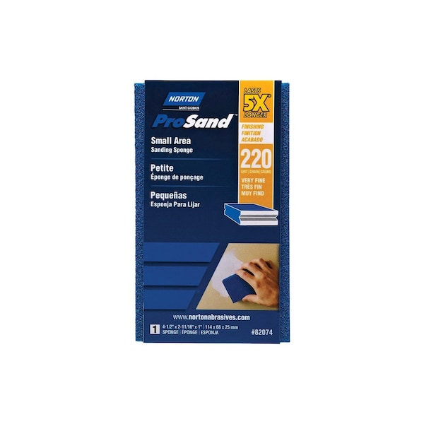 Norton ProSand Sanding Sponge, 4-1/2in L, 2-11/16in W, 220 Grit, Extra Fine, Aluminum Oxide Abrasive Blue 7660782074 - main