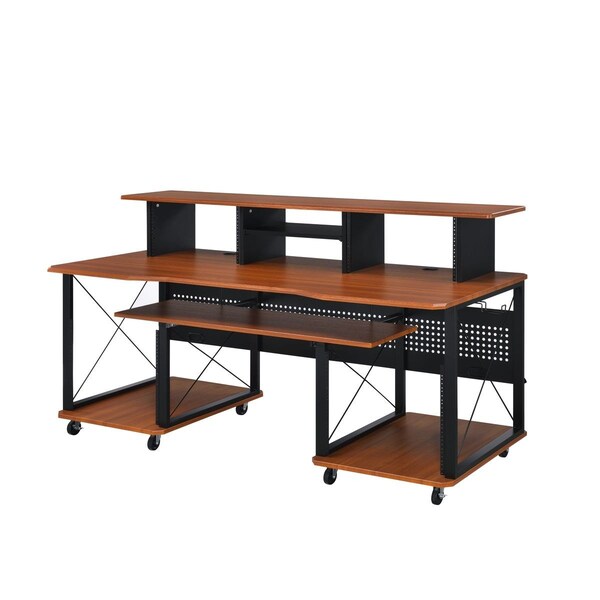 Homeroots 72" Brown and Black Wood and Metal Rolling Computer Desk 491534 - main