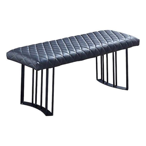 Homeroots 47in Dark Gray and Black Faux Leather Upholstered Dining Bench 553872 - main