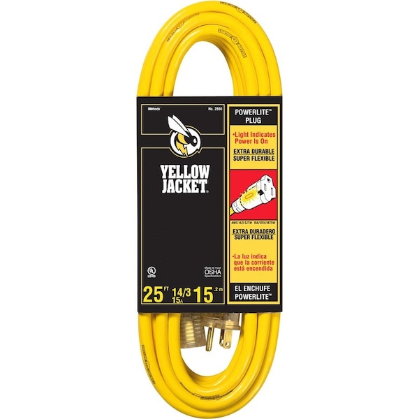 Southwire Coleman Cable 02886 25 ft. 14/3 Yellow Jacket Extension Cord 2886 - main