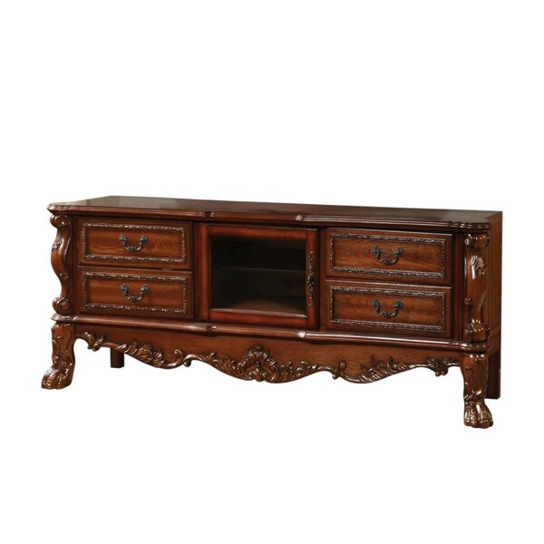 Homeroots 79in Brown Wood And Glass Carved Scrollwork Entertainment Center 347488 - main