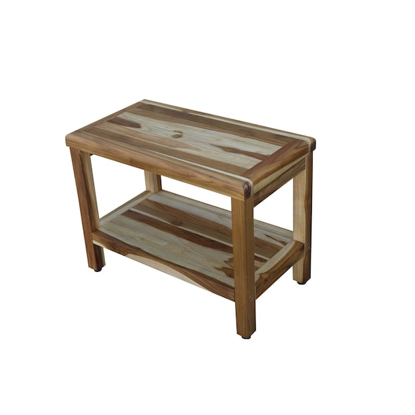 Homeroots 24" Natural Teak Rectangular Shower Bench With Shelf 376699 - main