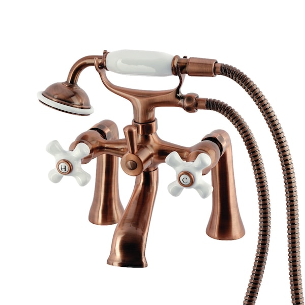 Kingston Brass 7" Center Deck-Mount Clawfoot Tub Faucet with Hand Shower, Antique Copper KS268PXAC - main