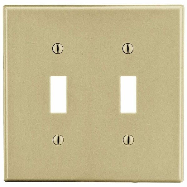 Hubbell Wiring Device-Kellems Toggle Switch Wall Plate, Number of Gangs: 2 Plastic, Satin Finish, Ivory PJ2I - main