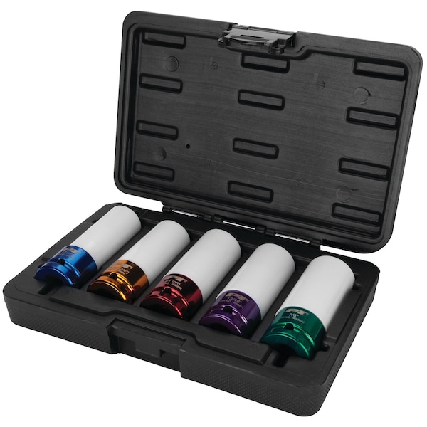 Performance Tool 5 pc. 1/2 in. Dr Thin Wall Impact Sockets, Protective Sleeves, Color Coded W32902 - main