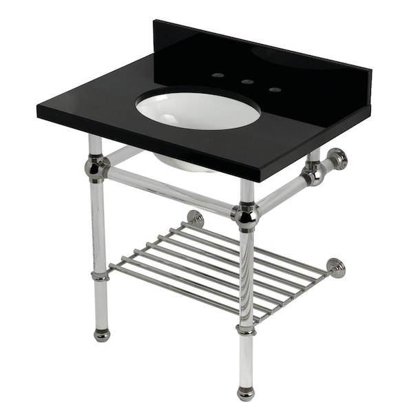 Kingston Brass 30-Inch Black Granite Console Sink with Acrylic Legs and Shelf, 8-Inch, 3-Hole KVPK3030KAB6 - main