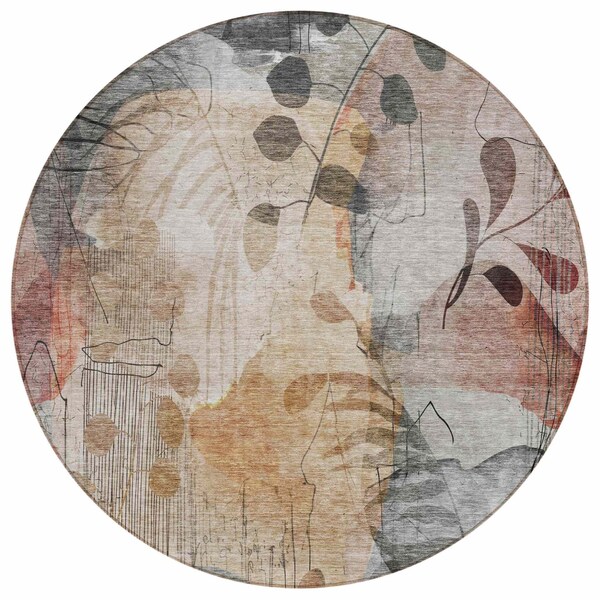 Homeroots 8' Terra Cotta Copper And Beige Round Floral Washable Indoor Outdoor Area Rug 588536 - main