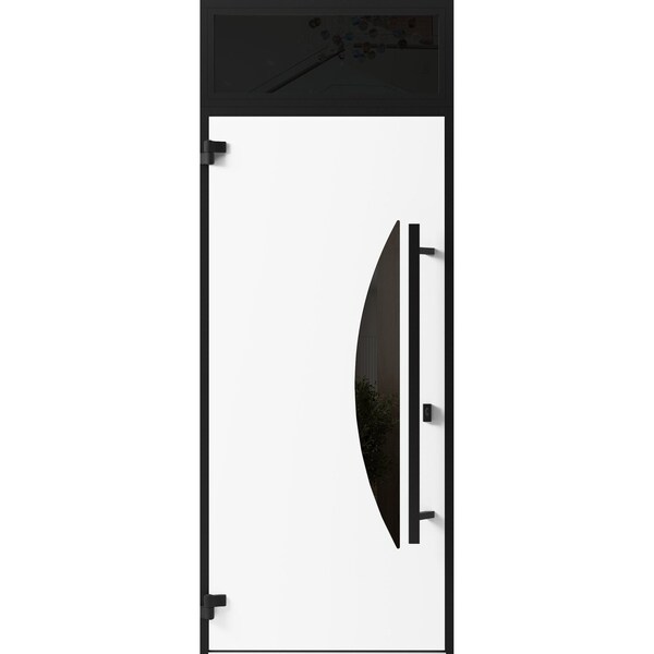 Vdomdoors Front Exterior Prehung Steel Door Ronex1077 Teak Transom Window Sidelite Entry Metal Modern Painted RONEX1077EXD-OAK-W36 x H80+16-RH-I - main