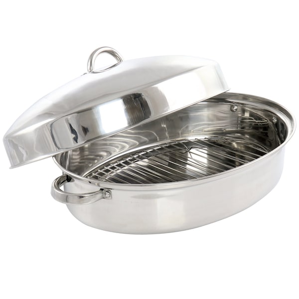 Gibson Home Hutchinson 18 Inch Oval Stainless Steel Roaster with Rack 82669.03 - main