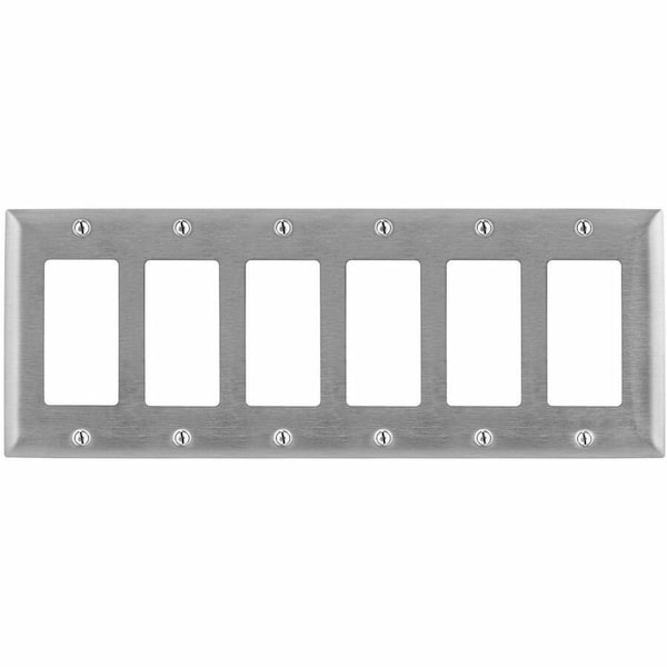Hubbell Wiring Device-Kellems Wallplates and Boxes, Metallic Plates, 6- Gang, 6) GFCI Openings, Standard Size, Stainless Steel SS266 - main