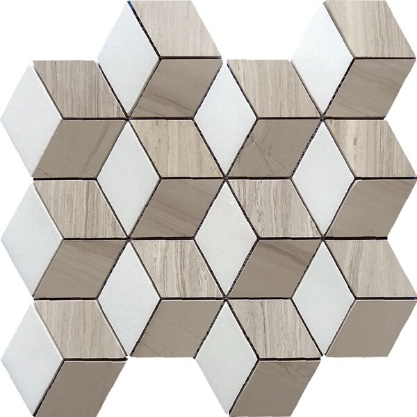 Apollo Tile 12x13 Thassos White, Wooden, Athens Grey Marble Floor and Wall Mosaic Tile 5.53 sqft/case, 5PK APLSV88S15A - main