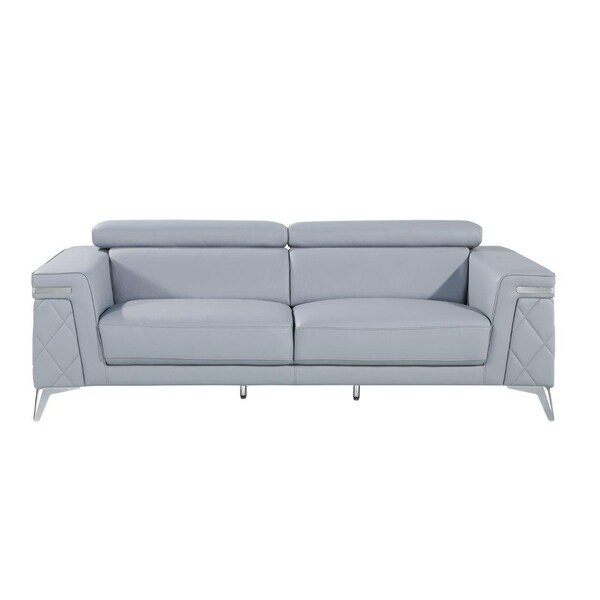 Homeroots 89" Light Blue Italian Leather Sofa With Silver Legs 534157 - main