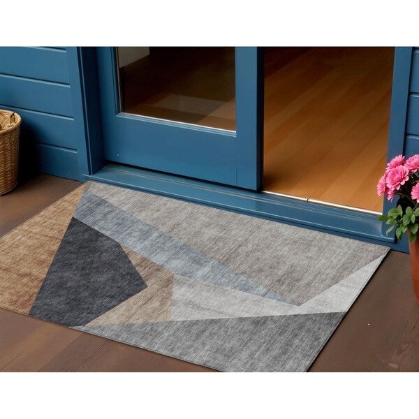 Homeroots 3' X 5' Taupe Beige And Gray Abstract Washable Indoor Outdoor Area Rug 582872 - main