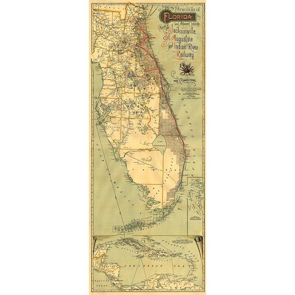 Homeroots 16" X 36" Map Of Jacksonville Florida Vintage Poster Wall Art 391986 - main