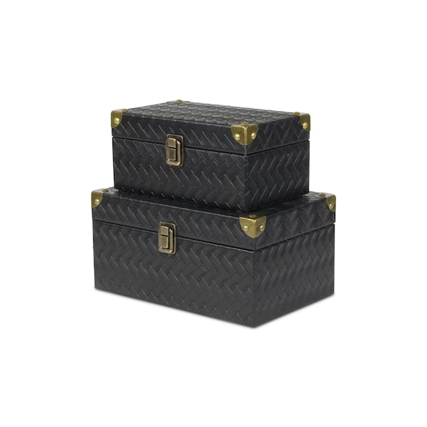 Homeroots Set of Two Black Solid Wood Box With Lid, 2PK 489352 - main