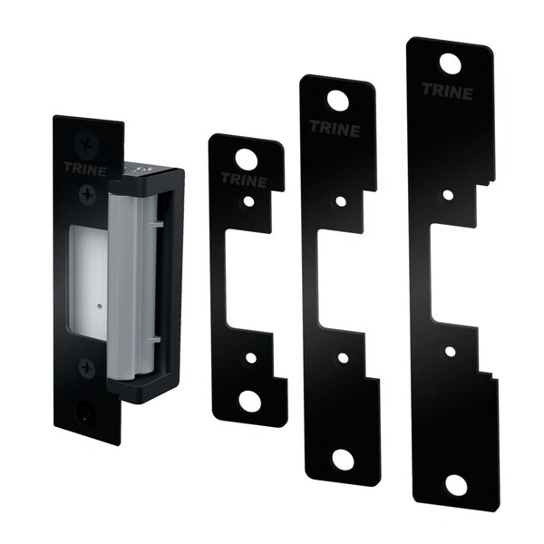 Trine Grade 1 Electric Strike, 12/24 DC, 12-24 AC, 240 Amp 12 DC, 4 Faceplates Included, Black Powder C 4300-BLK - main