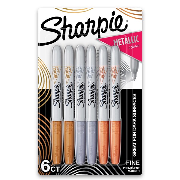 Sharpie Metallic Permanent Markers, Fine Point, Assorted Metallic, 6 Count, 6PK 1829201 - main