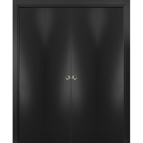 Sartodoors Sliding Closet Double Bi-fold Doors, Planum 0010 Matte Black, Sturdy Tracks Moldings Trims Hardware PLANUM0010DBF-BLK-96 x 80 (4* 24x80) - main