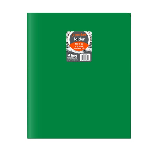 C-Line Products 8-1/2" x 11" Green Heavyweight 3-Pocket Poly Portfolios, 24EA/BX, 6BX/CT 33943-BX - main