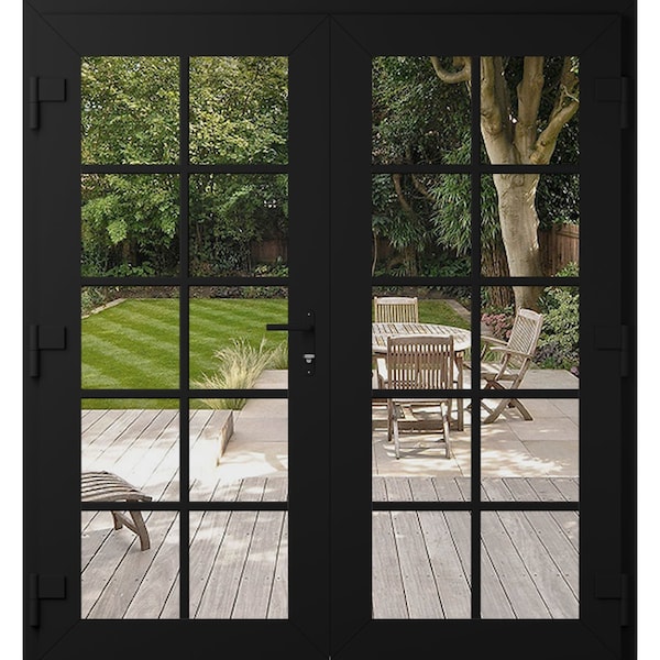 Vdomdoors Front Exterior Prehung Metal-Plastic Double Doors Clear Glass / MANUX 8100 Matte Black / Office Com MANUX8100DEXD-BLK-W72xH80-RH-I - main