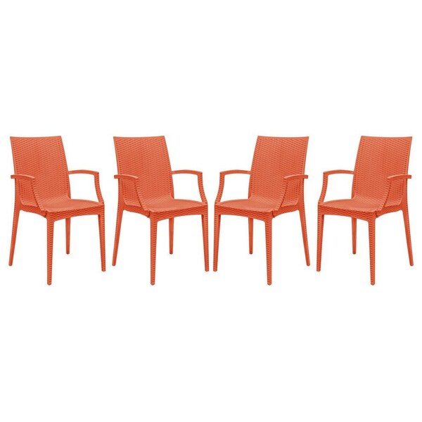 Leisuremod Weave Mace Indoor/Outdoor Arm Chair, Orange, 4PK MCA19OR4 - main